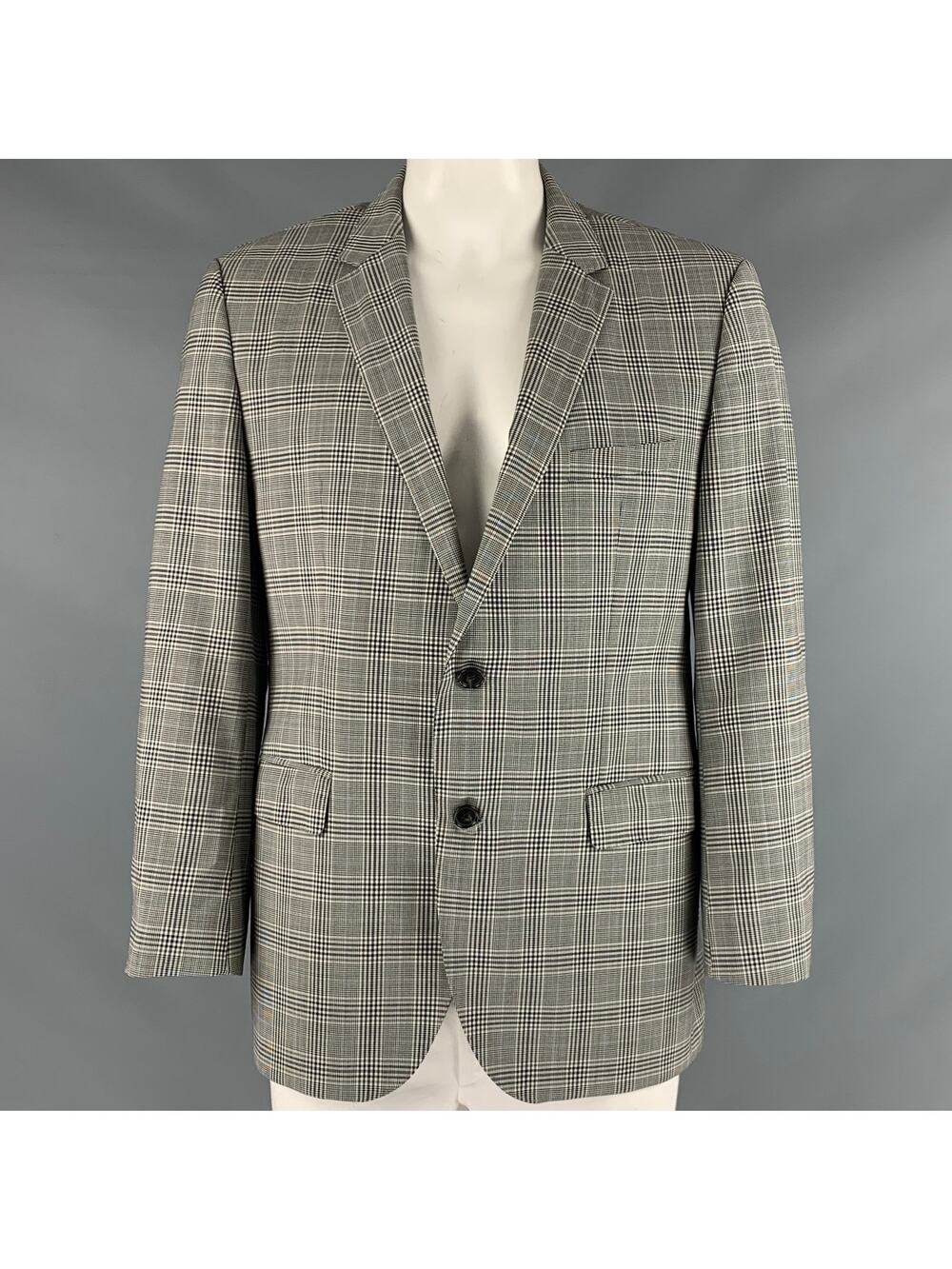 HUGO BOSS Size 44 Black White Glenplaid Virgin Wool Sport Coat